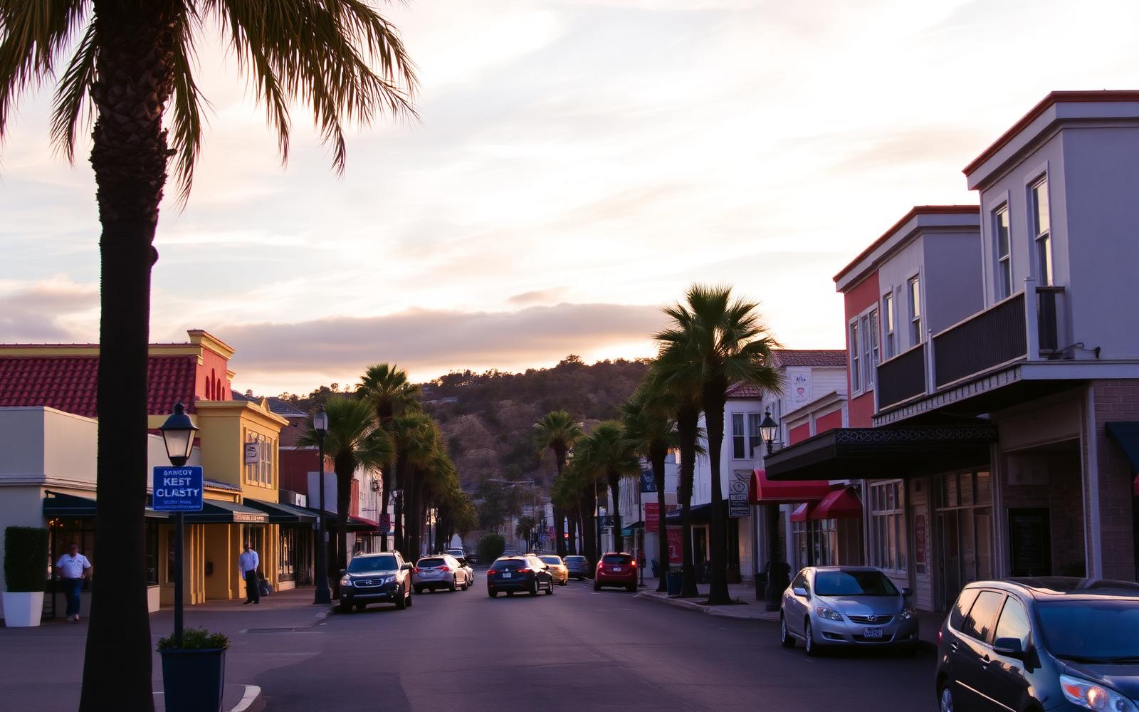 California main street at sunset