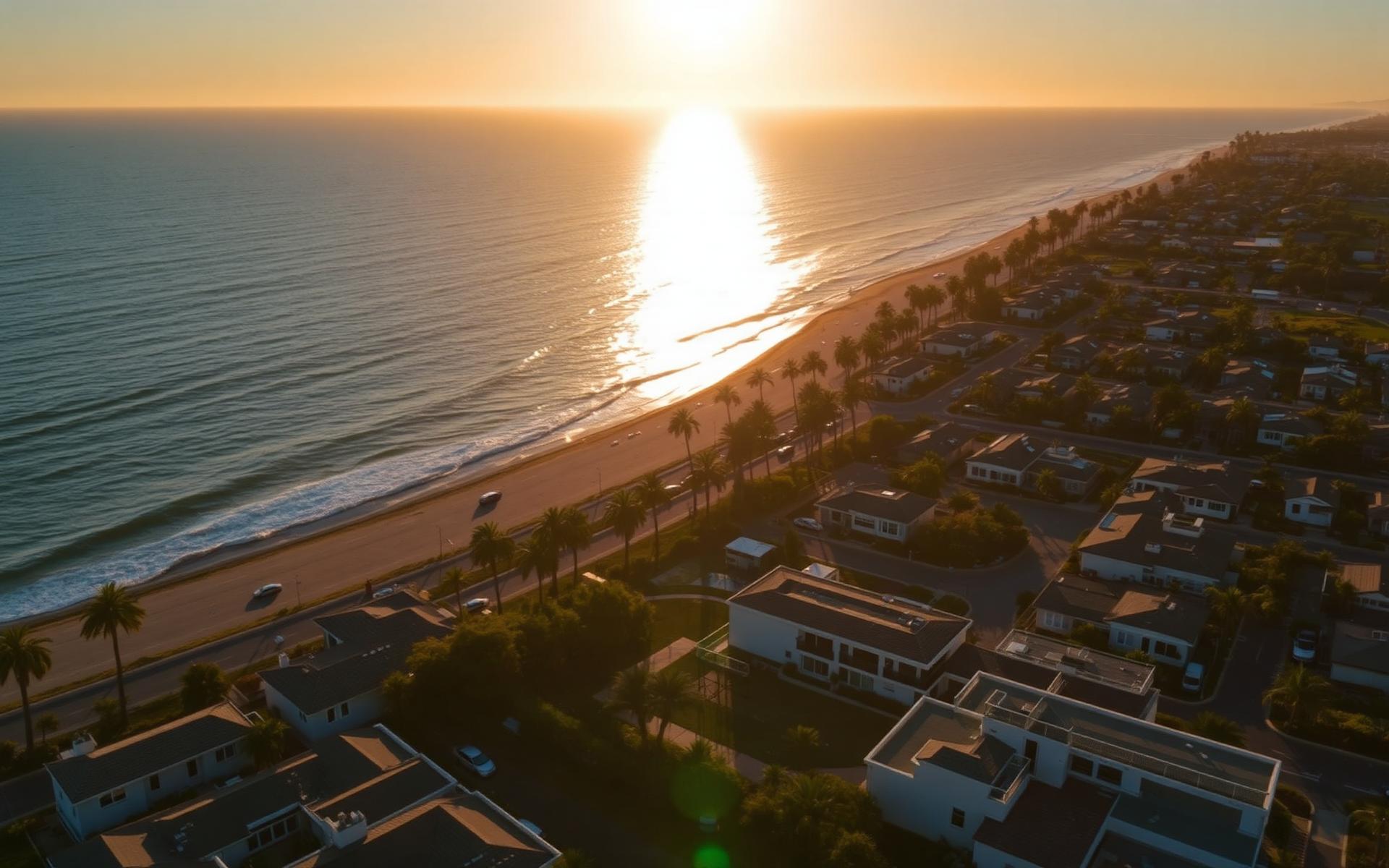 Southern California coastline at sunset